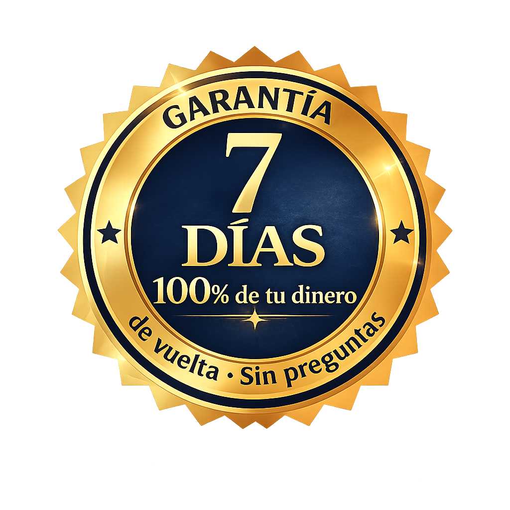 Sello de garantía 7 días — 100% de tu dinero de vuelta, sin preguntas